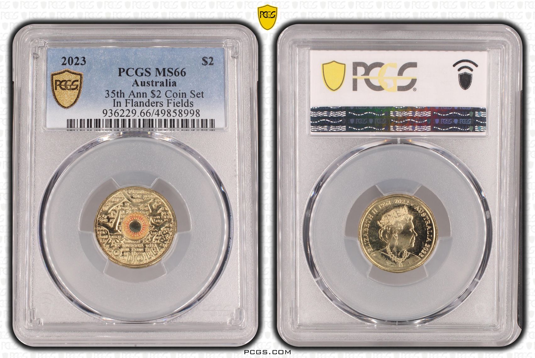 Elizabeth II, 35th Ann $2 Coin Set Colorized In Flanders Fields , Two Dollar, 2023, PCGS MS66