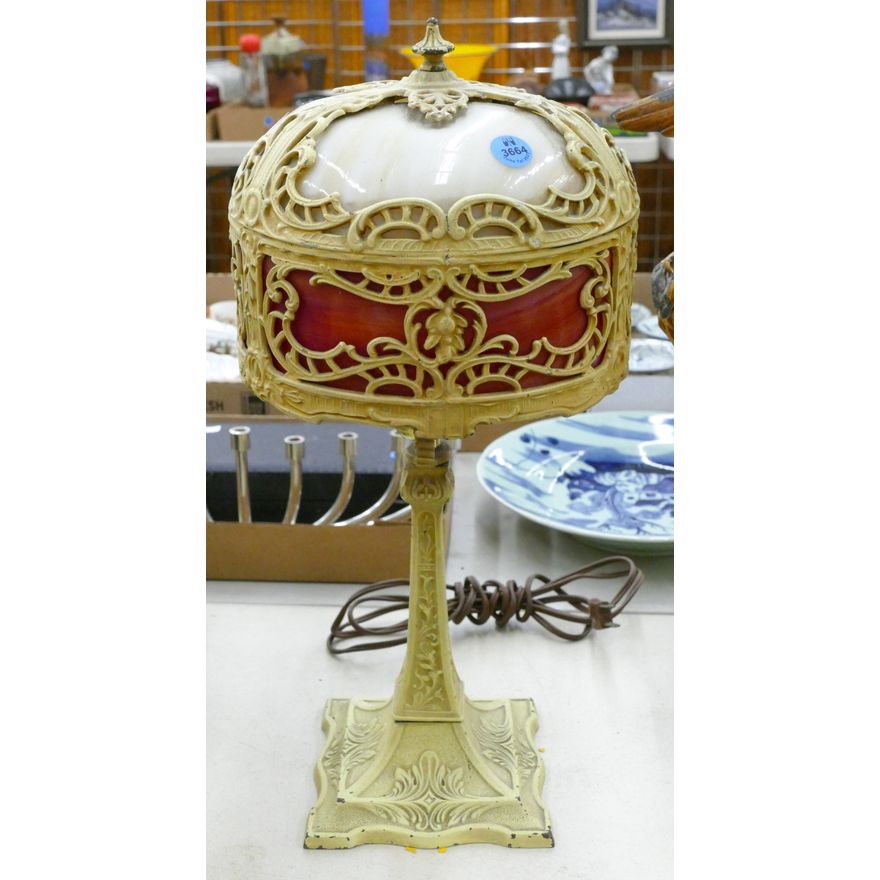 Antique Slag Glass Desk Lamp 17''