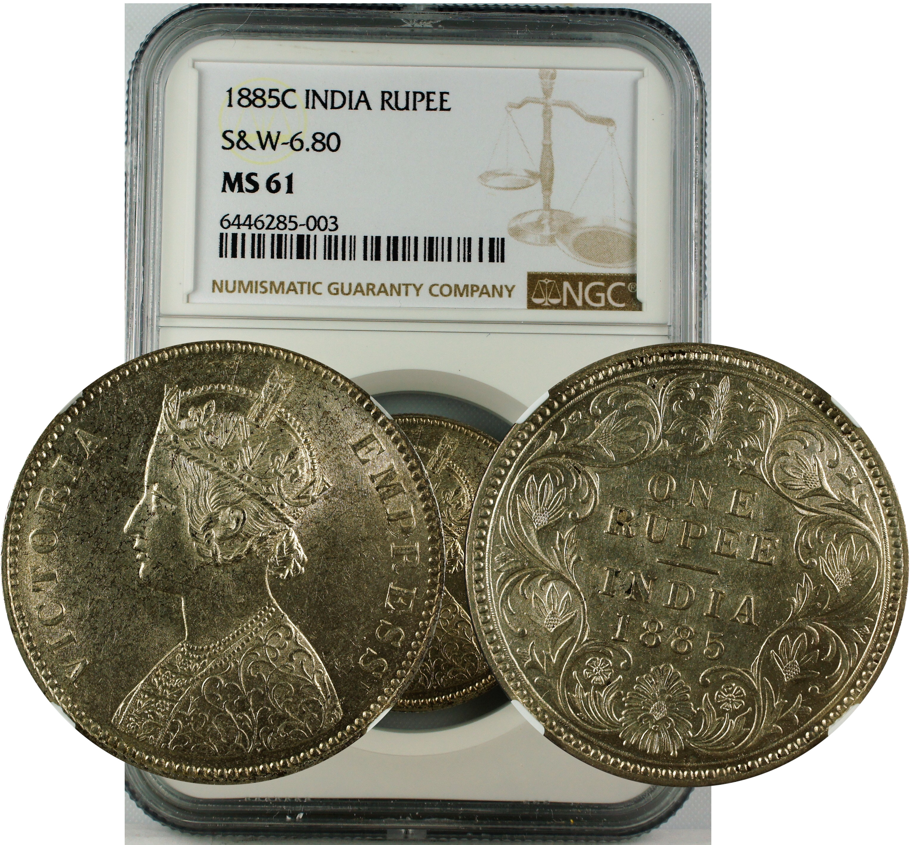 1885 C INDIA RUPEE S&W-6.80 MS61
