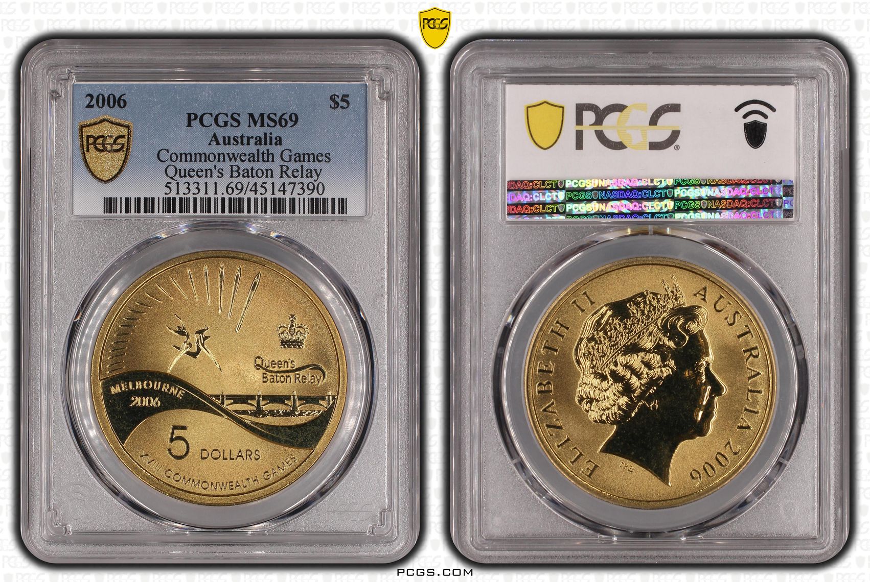 2006 Australia Five Dollar, $5 Commonwealth Games - Queen's Baton Relay PCGS - MS69 POP 3/0 -390