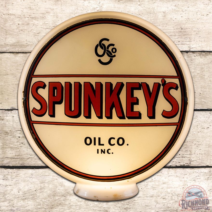 Spunkey's Oil Co Gasoline 13.5" Milk Glass Gas Pump Globe Complete