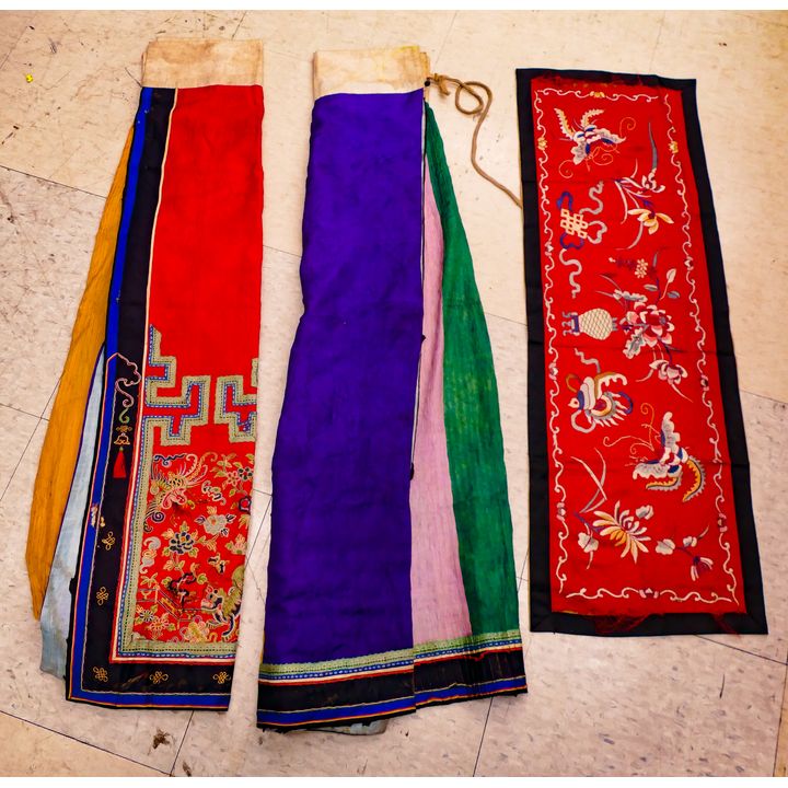 4pc Old Chinese Embroidered Textiles - AS IS- largest 4'x4'