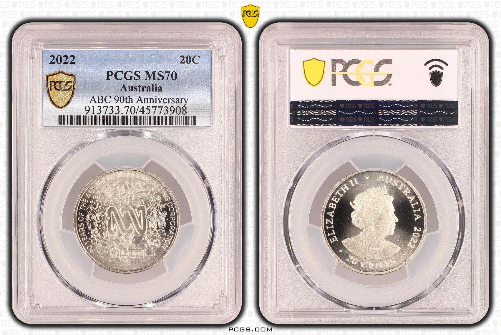 ABC 90th Anniversary, Twenty Cent, 2022, PCGS MS70