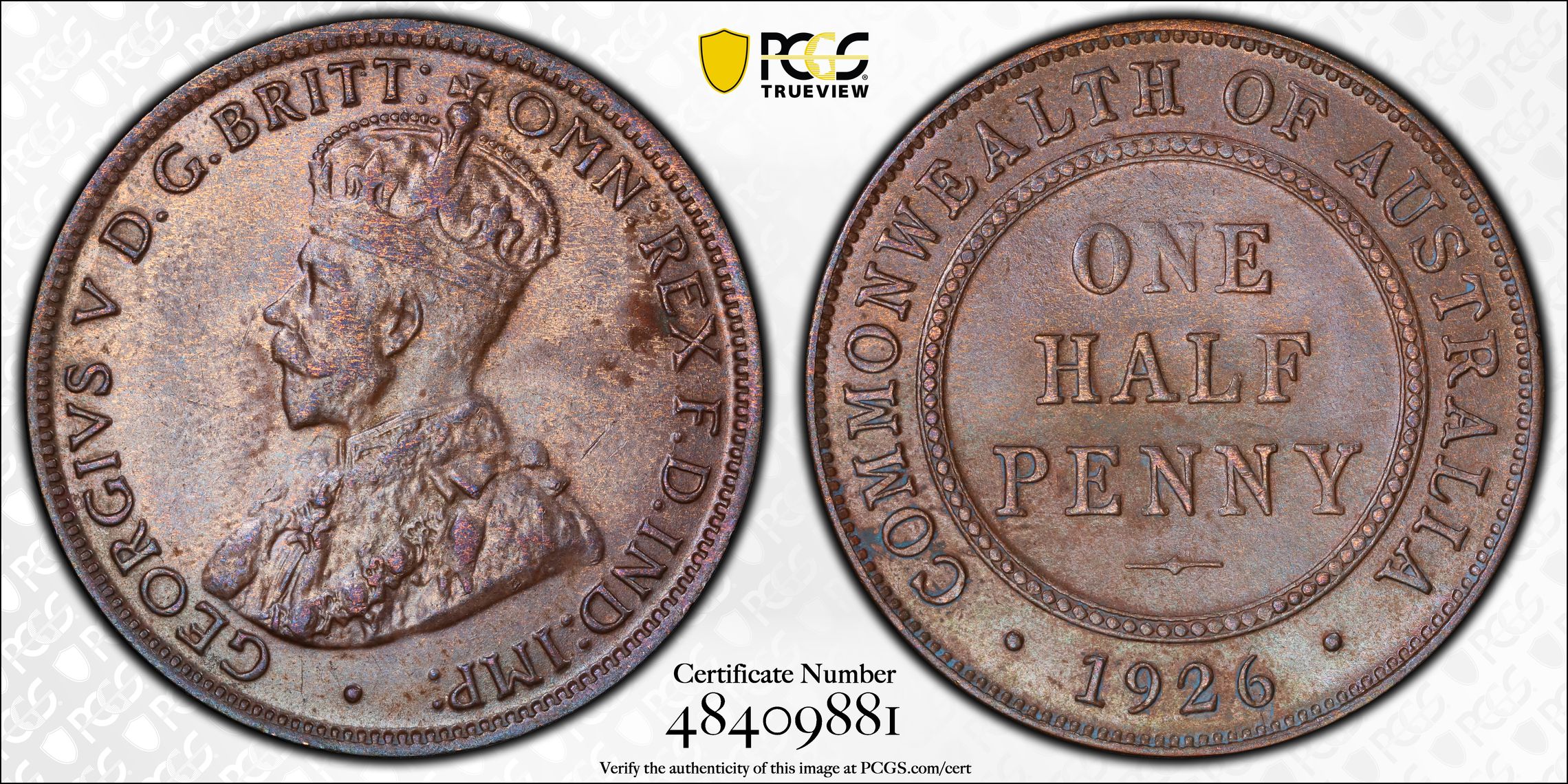 George V, Halfpenny, 1926, PCGS AU58BN