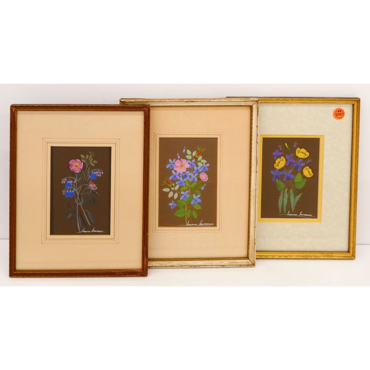 3pc Jeanne Laurence Small Floral Oils on Paper Framed 10.5''x8.5''