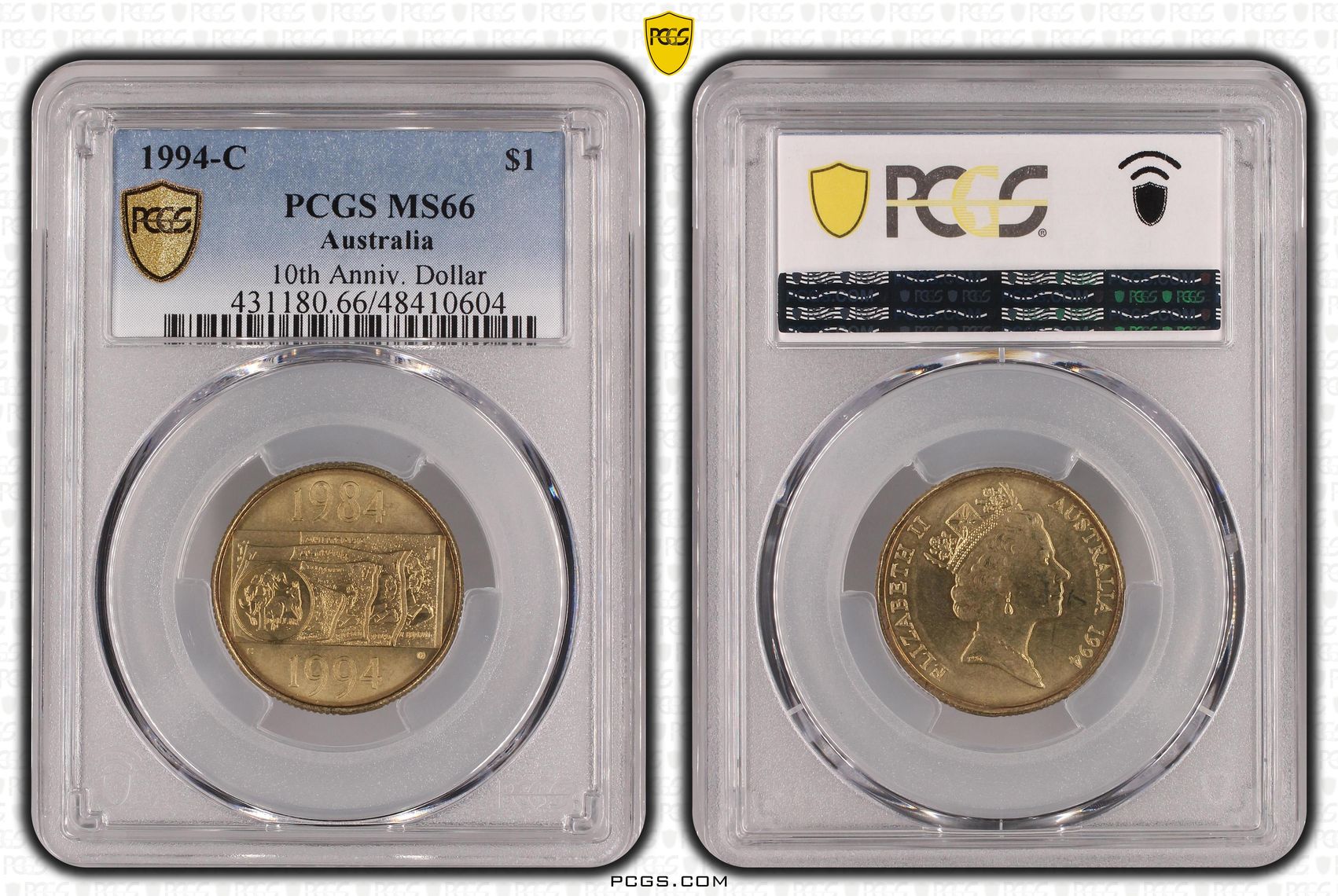 222 · Elizabeth II, 10th Anniv. Dollar , One Dollar, 1994-C, PCGS MS66