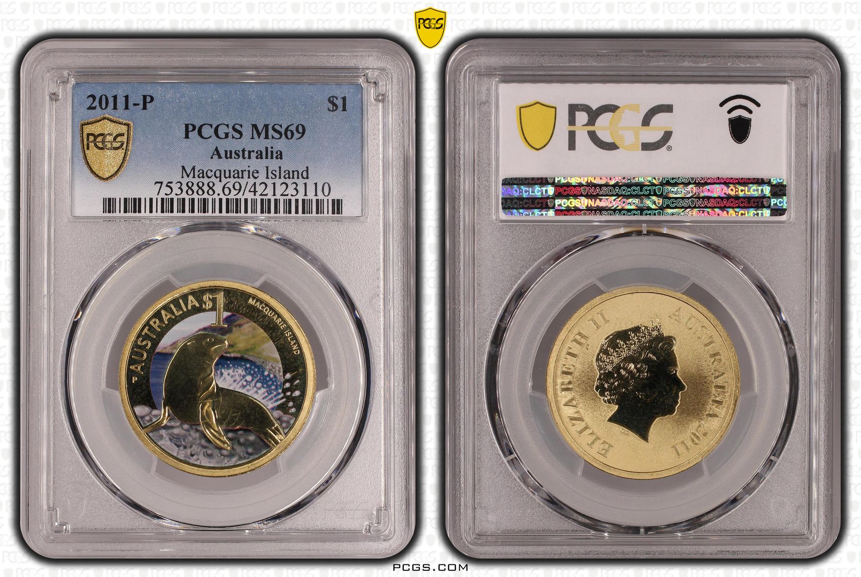 Macquarie Island, POP 7/0, One Dollar, 2011-P, PCGS MS69