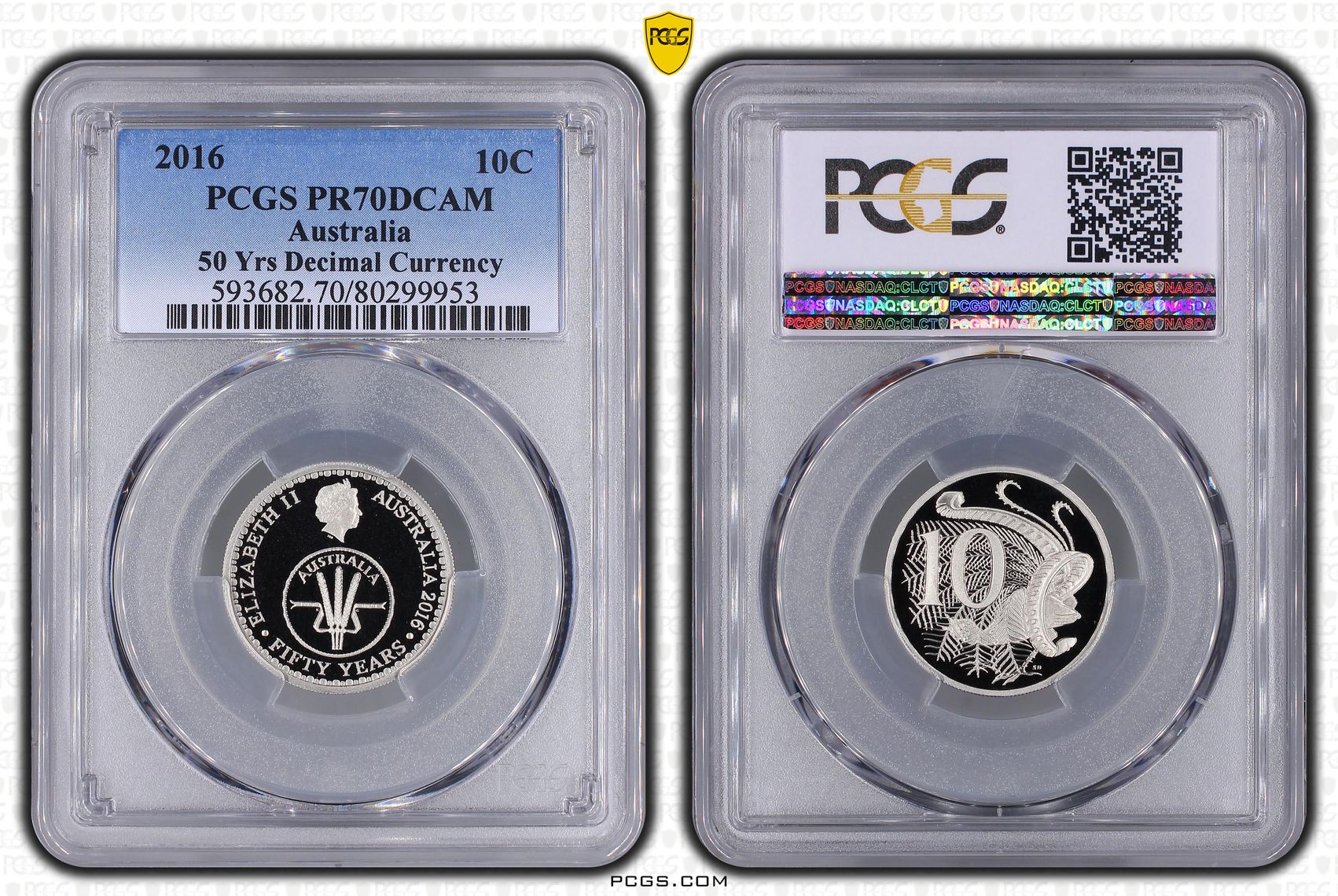 50 Yrs Decimal Currency, Ten Cent, 2016, PCGS PR70DCAM