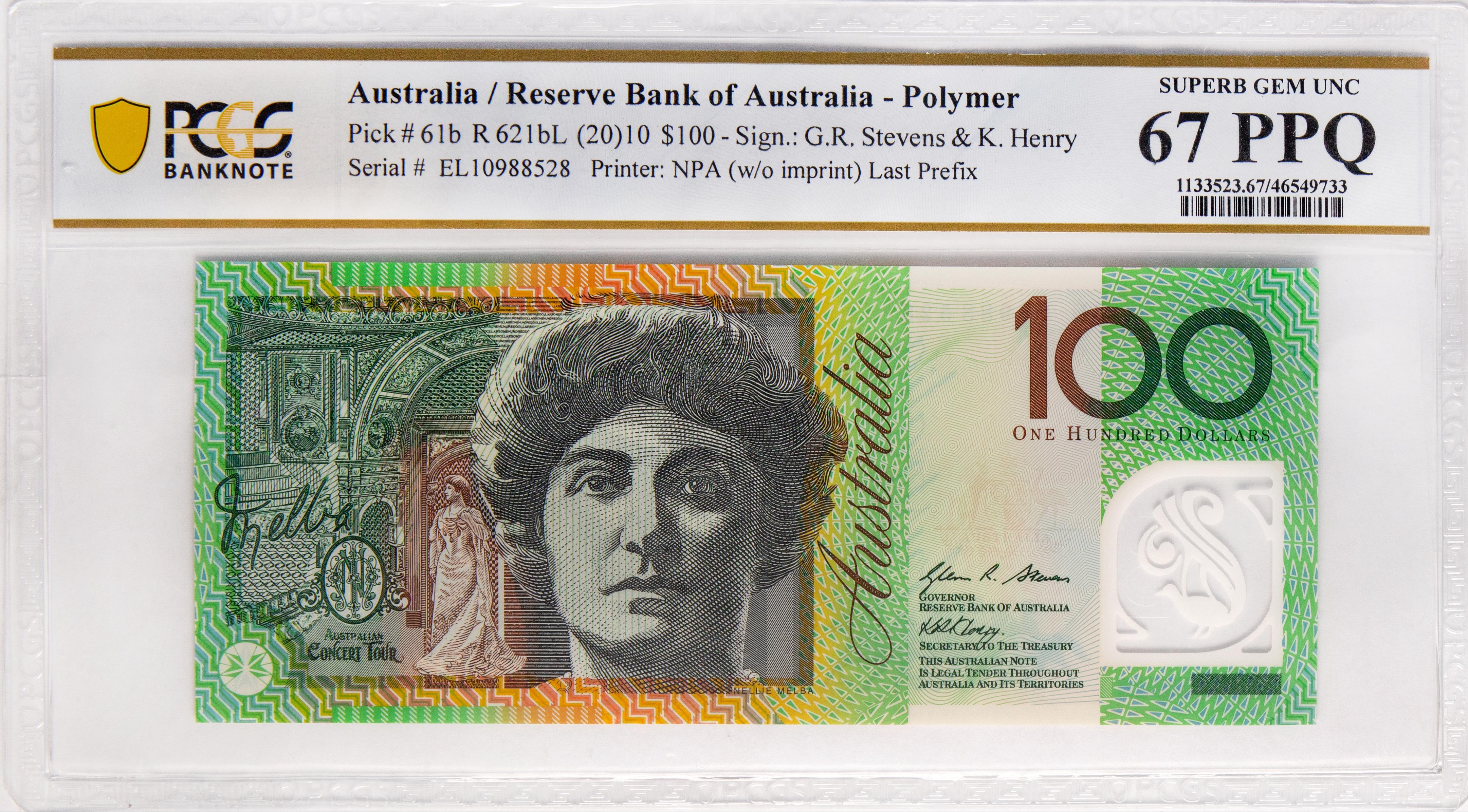 Stevens/Henry, Last Prefix, Hundred Dollar, 2010, PCGS Superb Gem UNC 67 PPQ