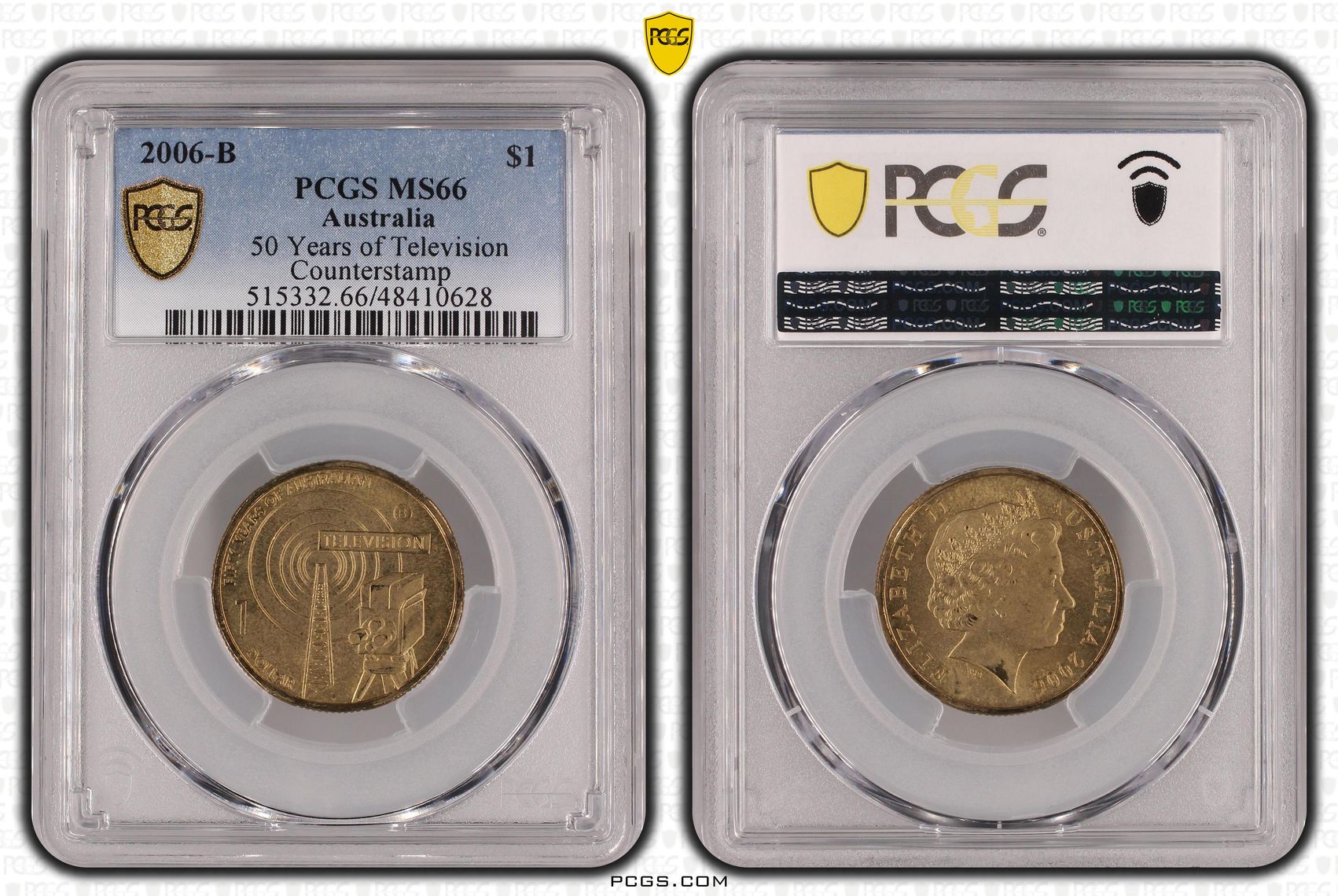 Elizabeth II, 50 Years of Television Counterstamp , One Dollar, 2006-B, PCGS MS66