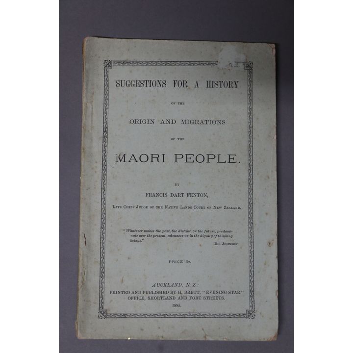 FENTON, FRANCIS DART - Suggestions for a History of the Origin and Migrations of the Māori People