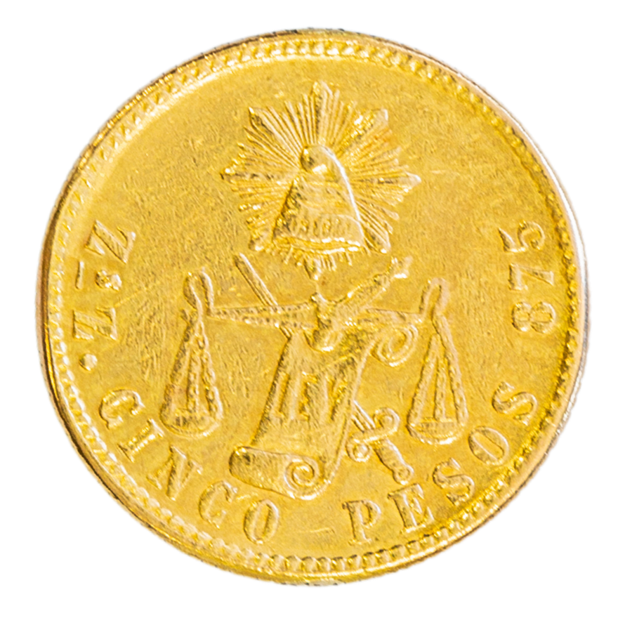 MONEDA, MÉXICO, 5 PESOS DE ORO, 1889, ZS (ZACATECAS),