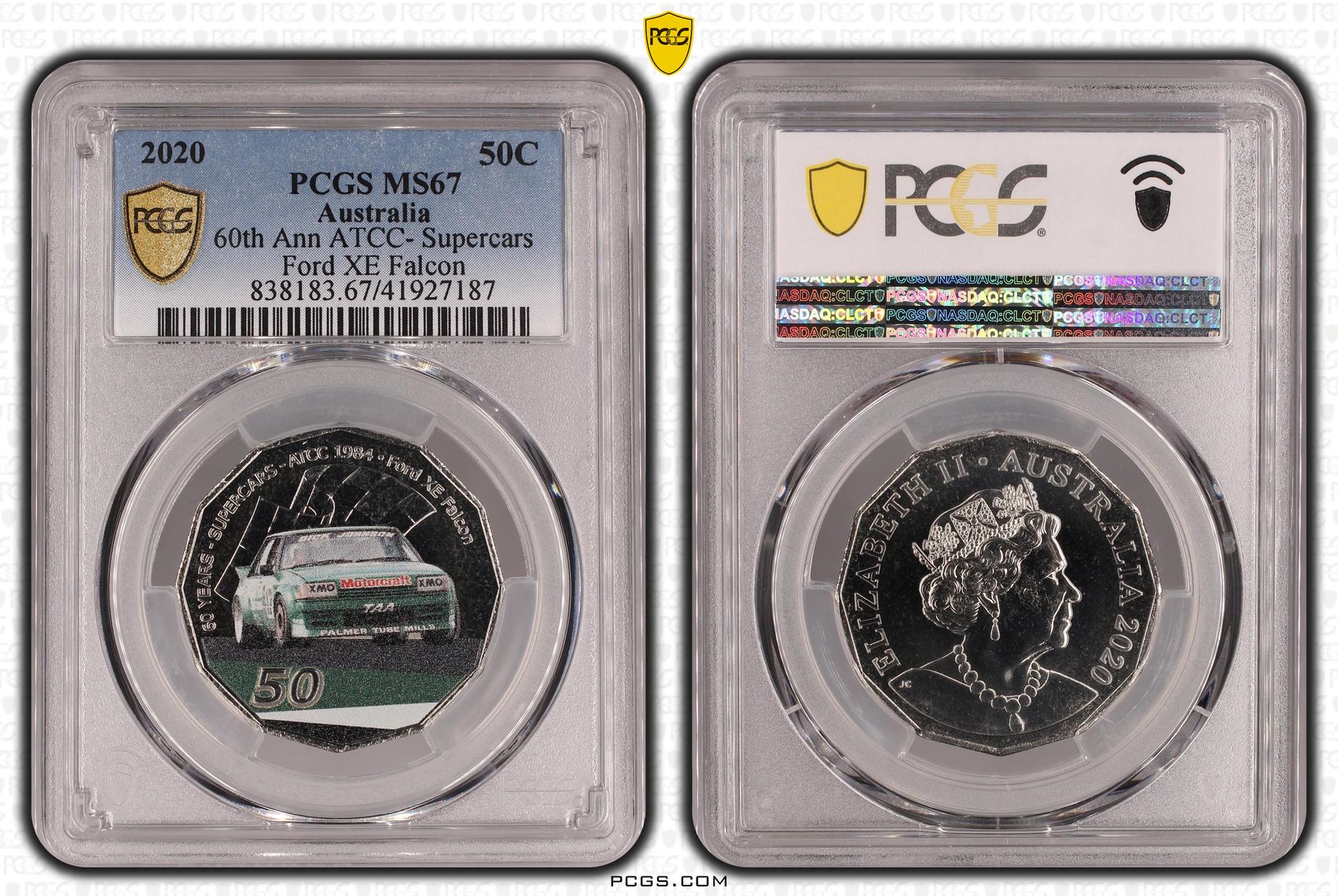 2020 Australia Fifty Cent, 50c 60th Ann ATCC- Supercars Ford XE Falcon PCGS - MS67 -187