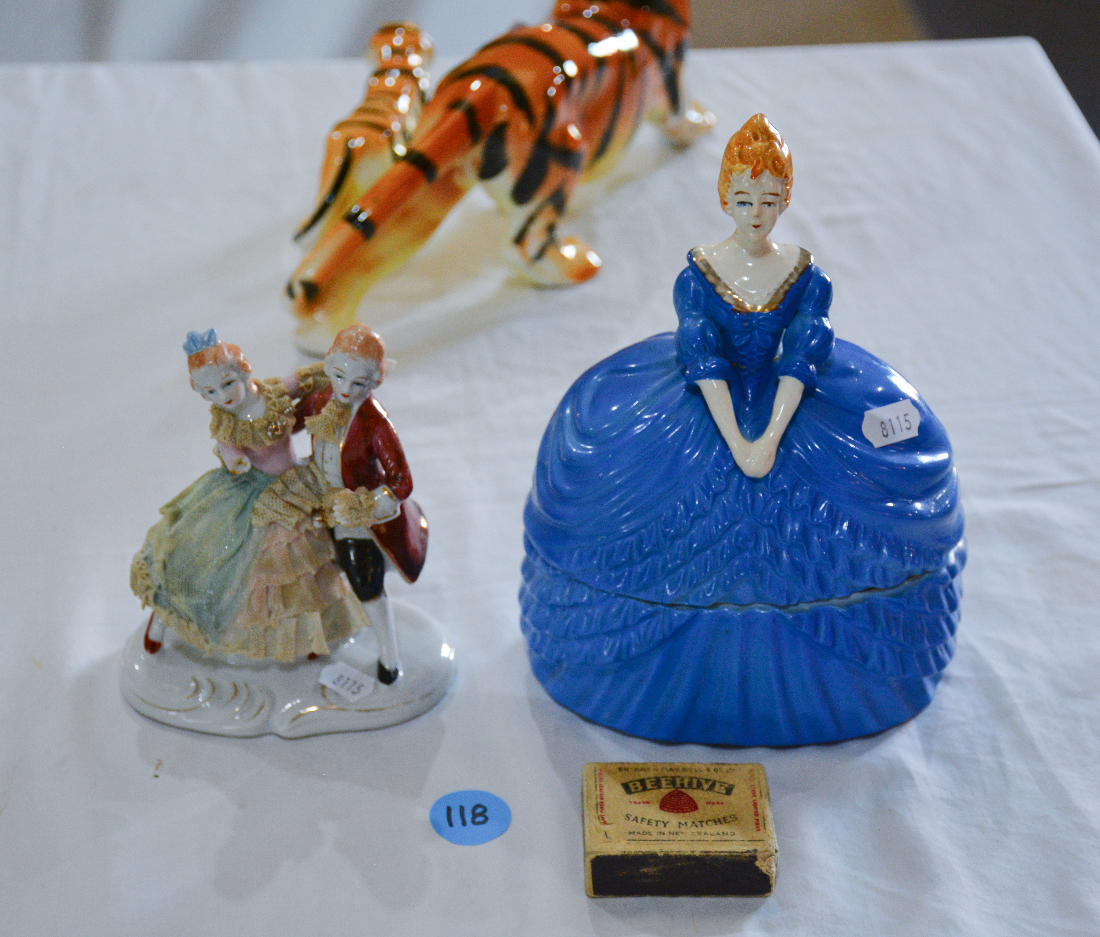 Dancing Couple and Lady Blue Dress Container (AF) — sold at auction in New Zealand for $10