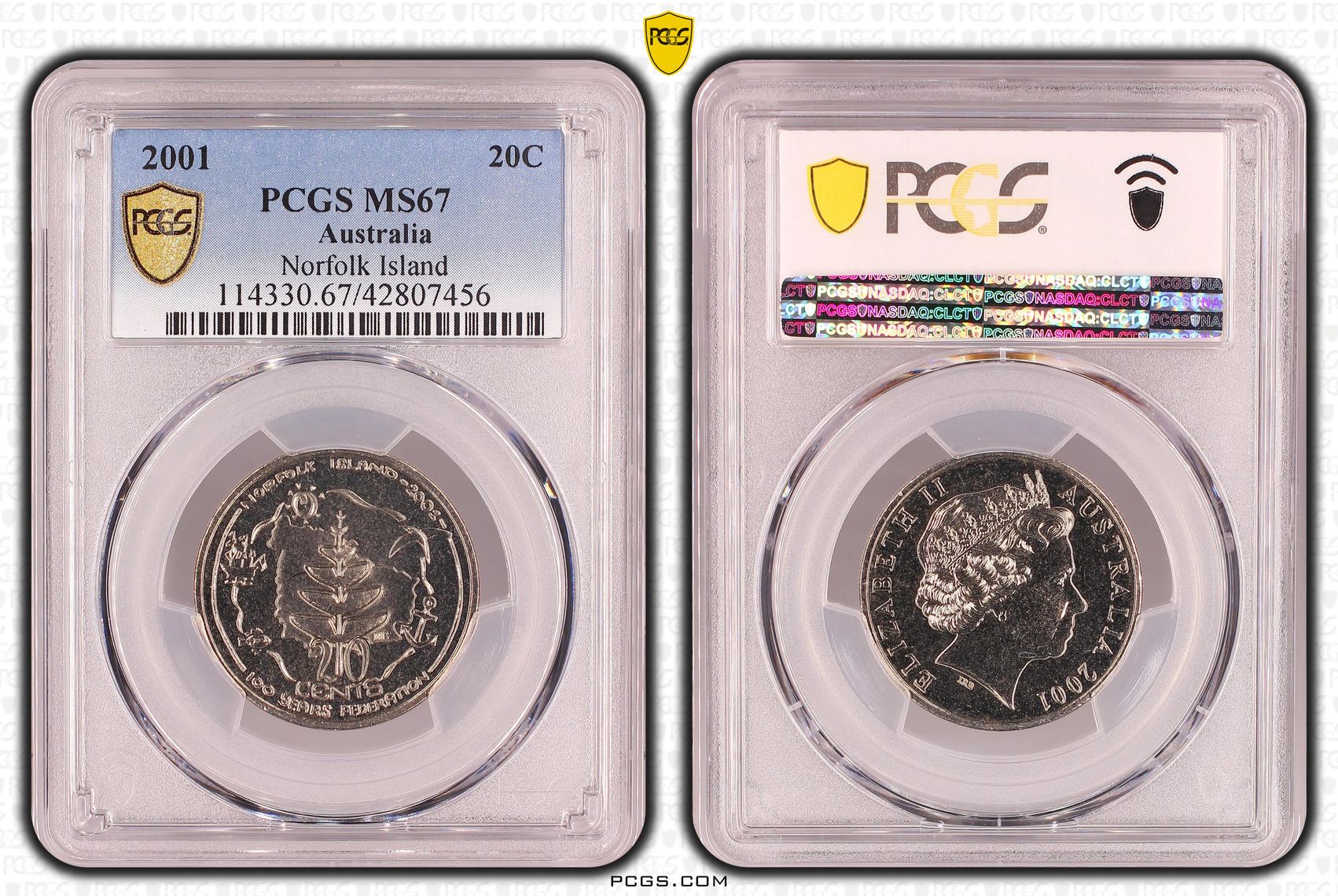 Norfolk Island, Twenty Cent, 2001, PCGS MS67