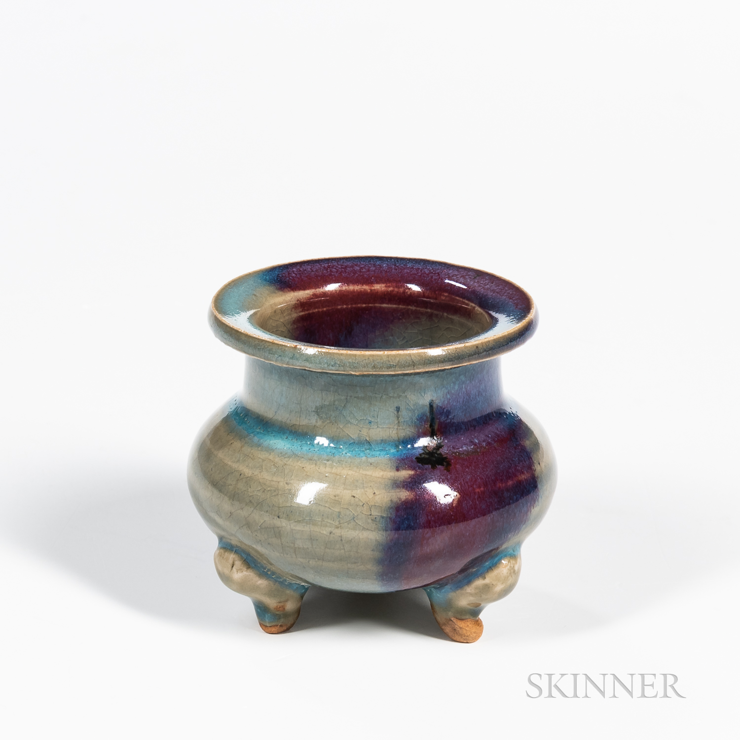 Splashed Purple Jun-type Tripod Censer | Barnebys