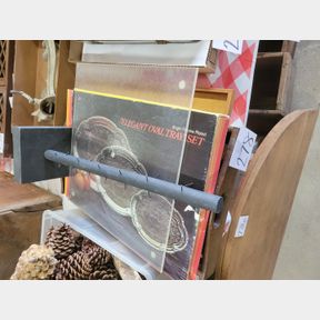 Glass Cutting Board, Silver Platters and Wood Trays