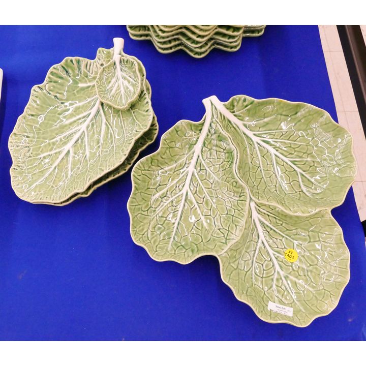 3pc Bordallo Pinheiro Portuguese Majolica Leaf Serving Dishes- largest 13.5''