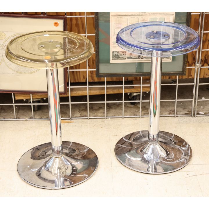 2pc Acrylic and Chrome Swivel Bar Stools 19''x12''