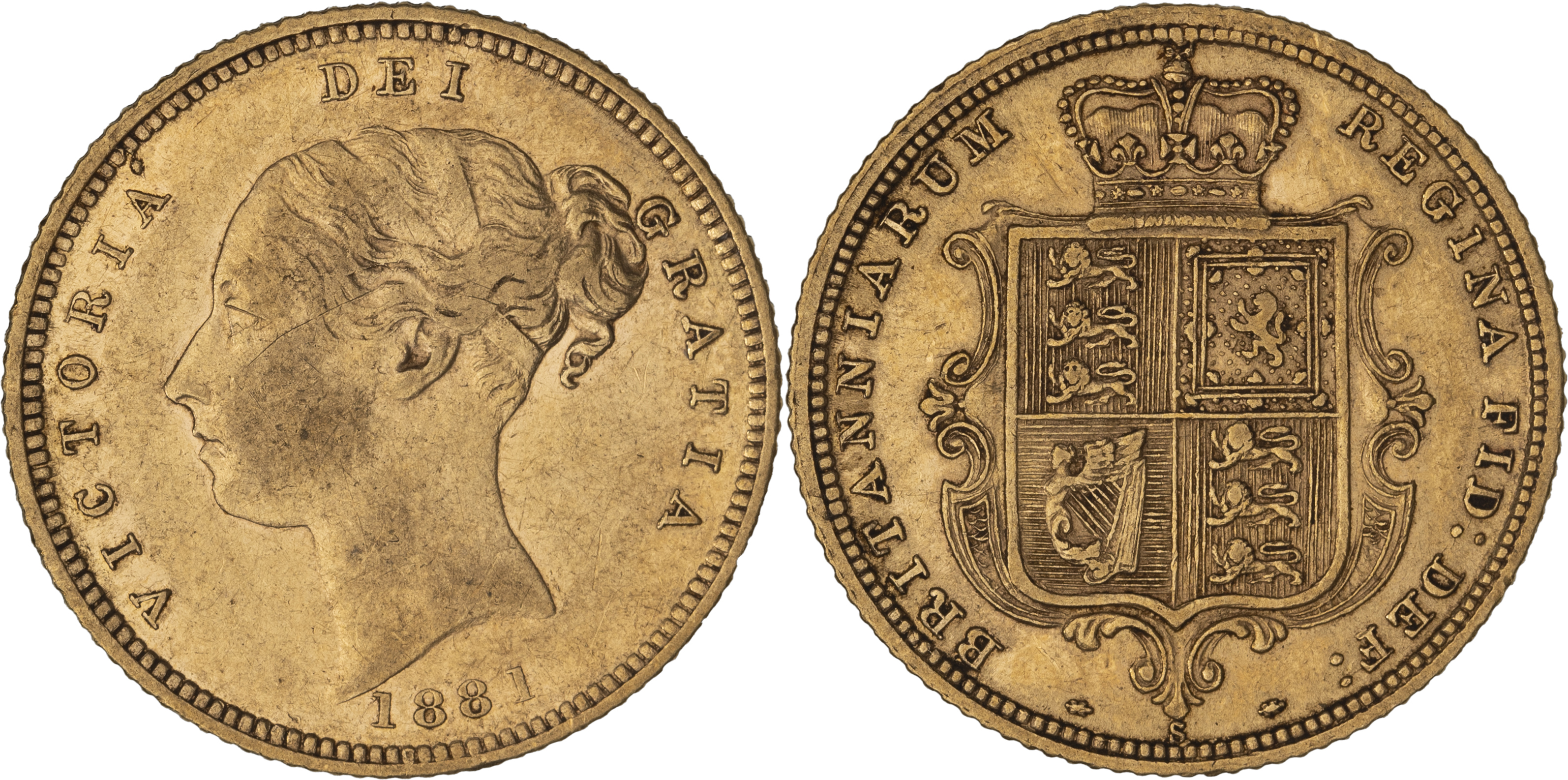 Victoria, Shield Reverse - Young Head, Half Sovereign, 1881-S, VF