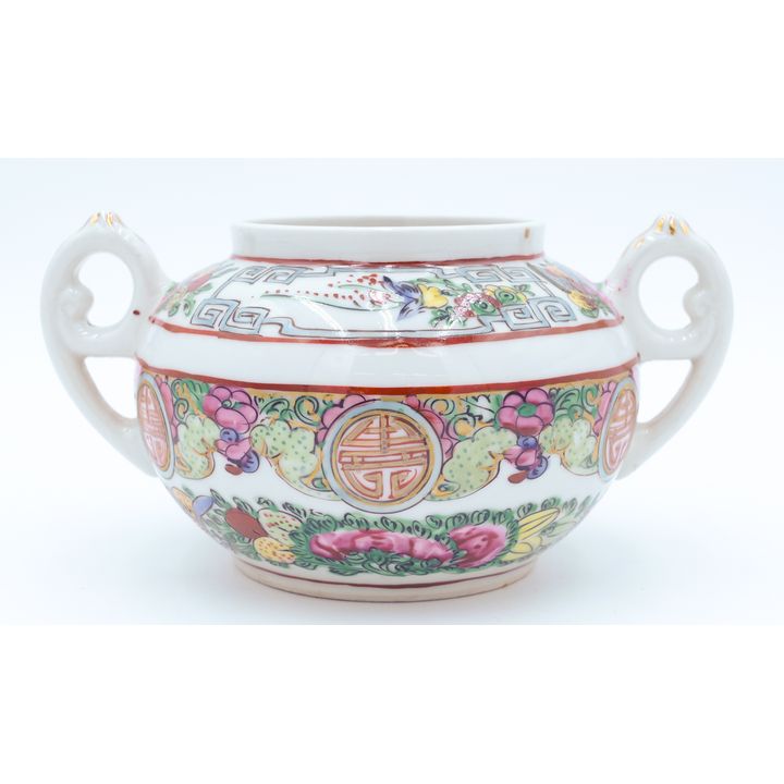 Old Chinese Export Famille Rose Porcelain Sugar 7"
