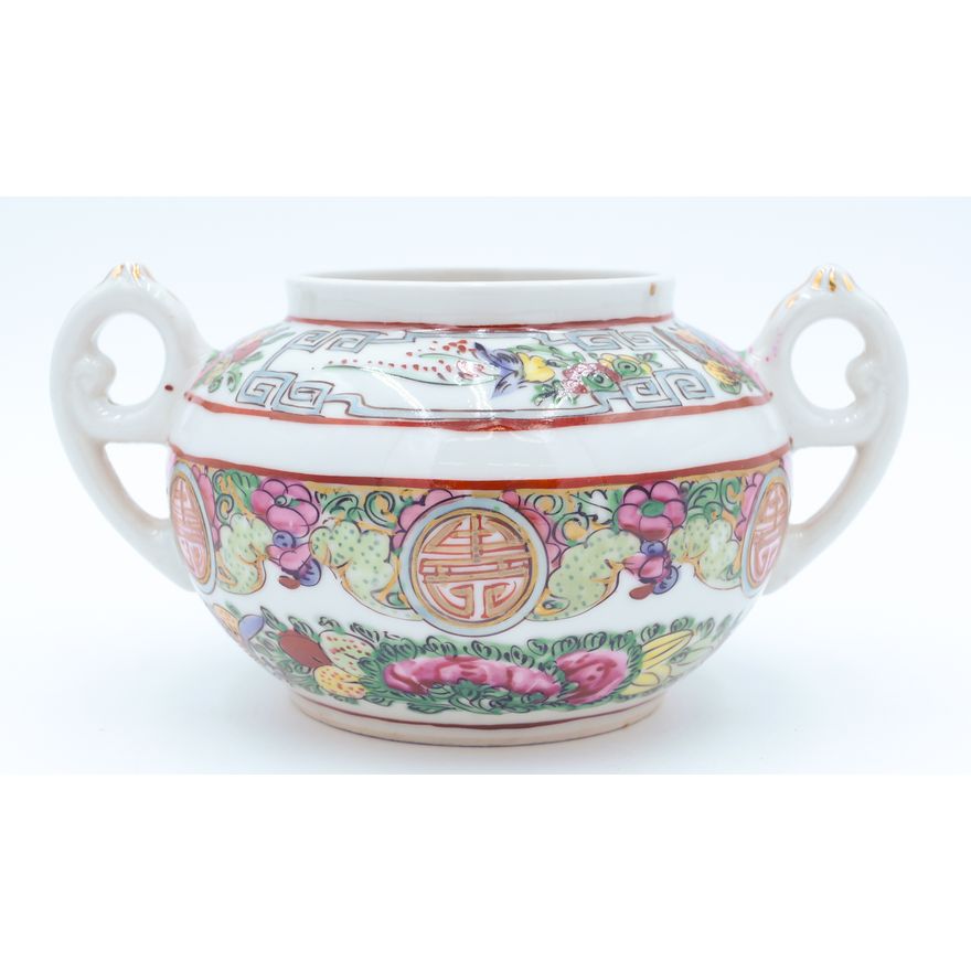 Old Chinese Export Famille Rose Porcelain Sugar 7"