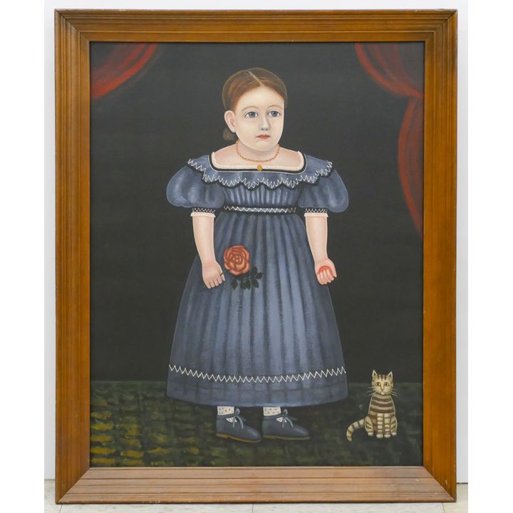 Arthur Glazier (1928-2015 American) ''Primitive Girl with Cat'' Oil