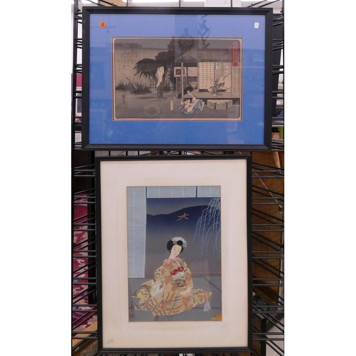2pc Framed Japanese Woodblock Prints- largest 22x17''