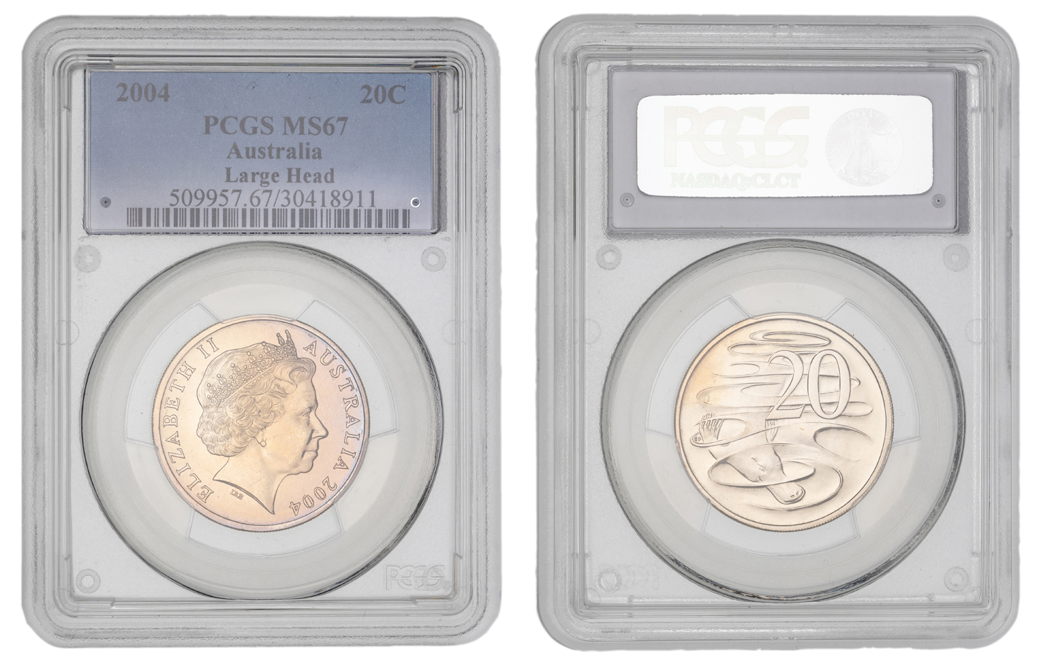 Elizabeth II, Large Head, Twenty Cent, 2004, PCGS MS67