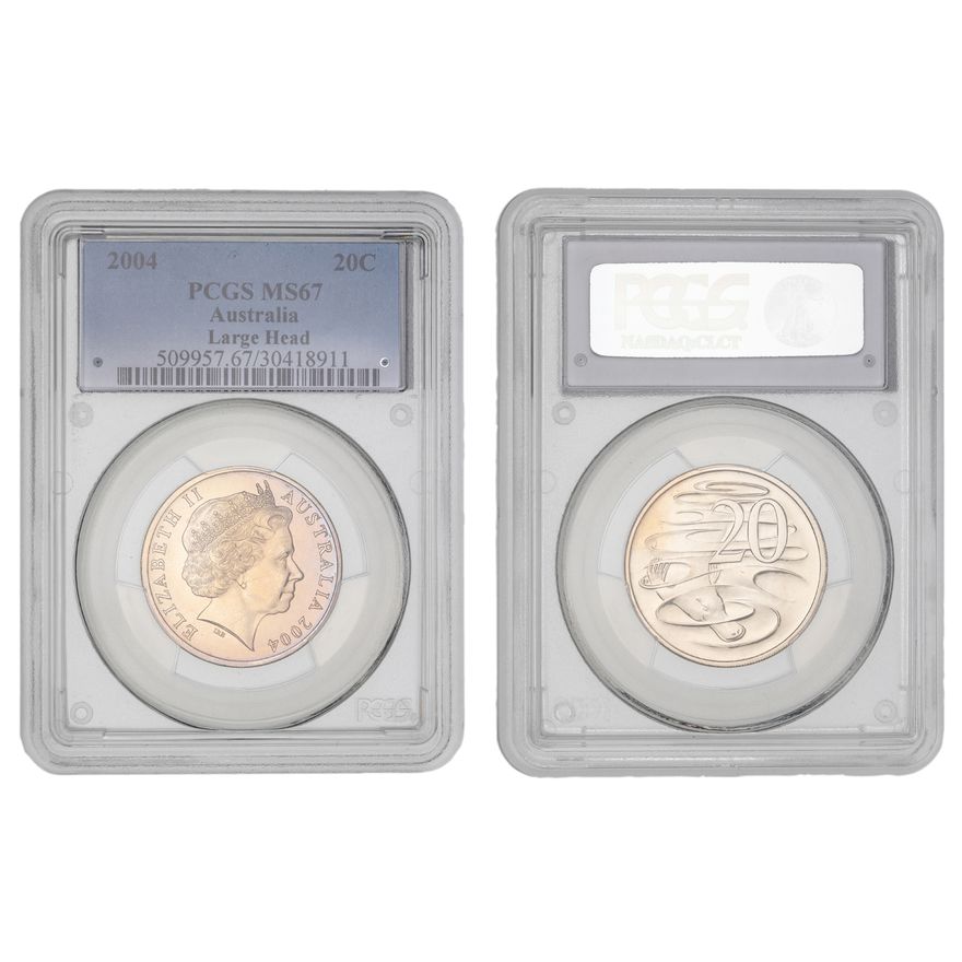 Elizabeth II, Large Head, Twenty Cent, 2004, PCGS MS67