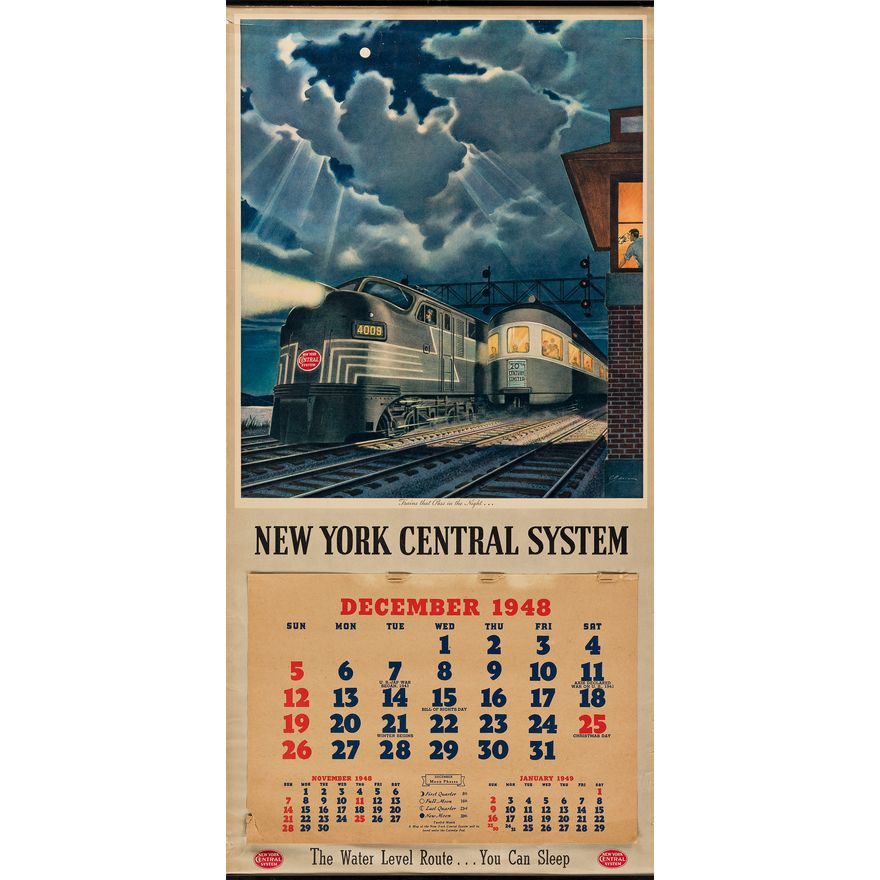 VARIOUS ARTISTS. NEW YORK CENTRAL SYSTEM. Two calendars. 1948 & 1949. Each  32x16 inches, 83x40 cm. | Swann Galleries App
