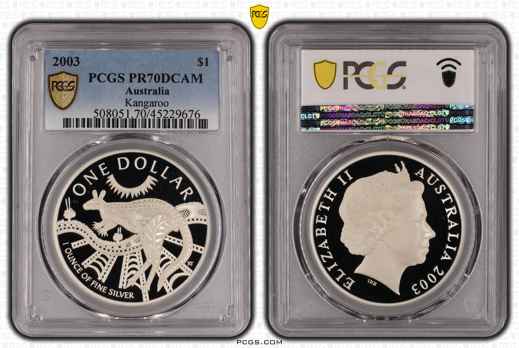 Elizabeth II, Silver 1oz Kangaroo, One Dollar, 2003, PCGS PR 70DCAM