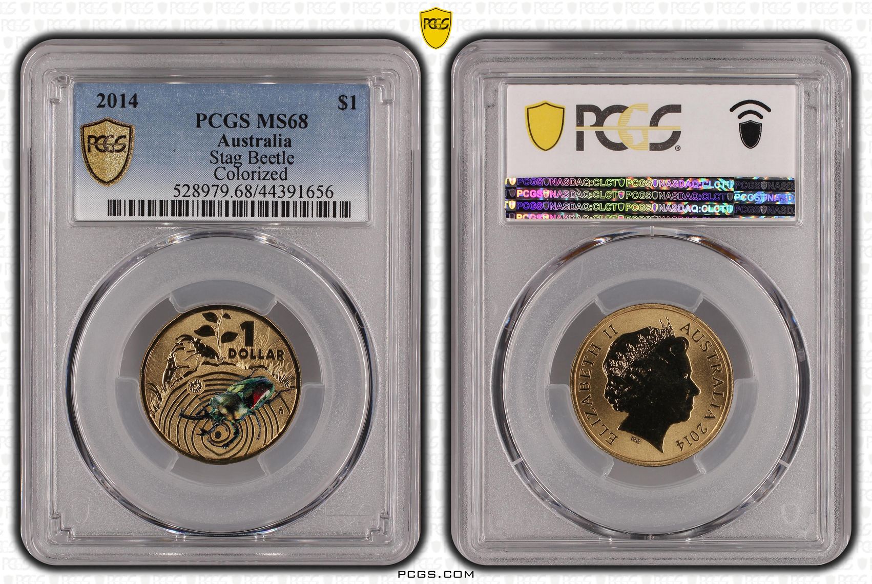 2014 Australia One Dollar, $1 Stag Beetle PCGS - MS68 -656