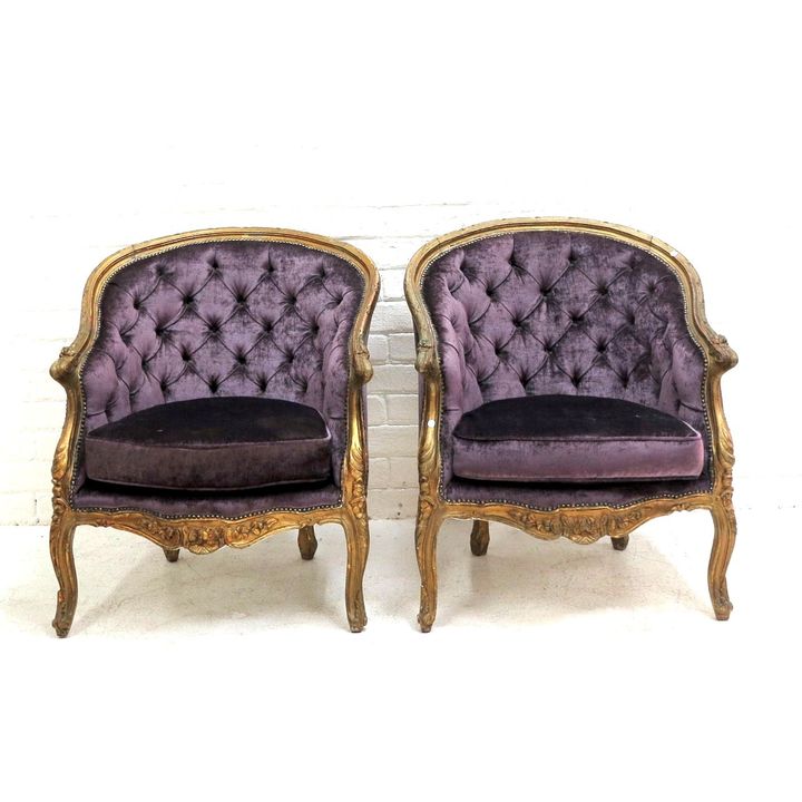 PAIR OF UPHOLSTERED GILTWOOD ARMCHAIRS