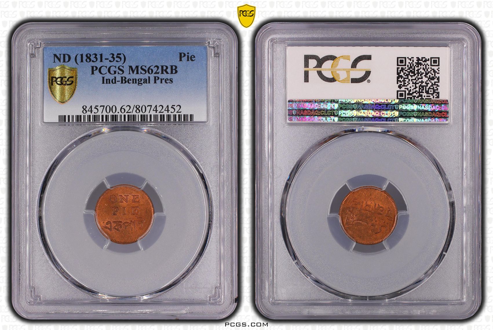 Ind-Bengal Pres, Pie, ND, PCGS MS62RB