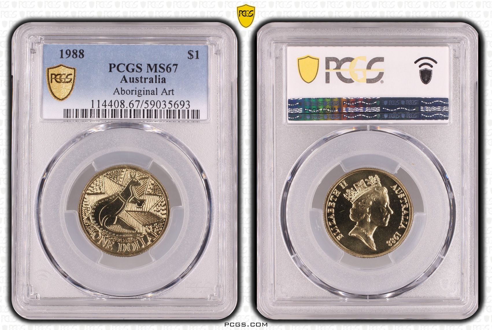 Aboriginal Art - Kangaroo, One Dollar, 1988, PCGS MS67