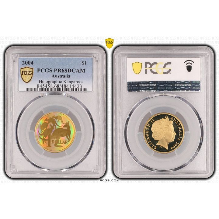 Elizabeth II, Holographic Kangaroos, One Dollar, 2004, PCGS PR68DCAM