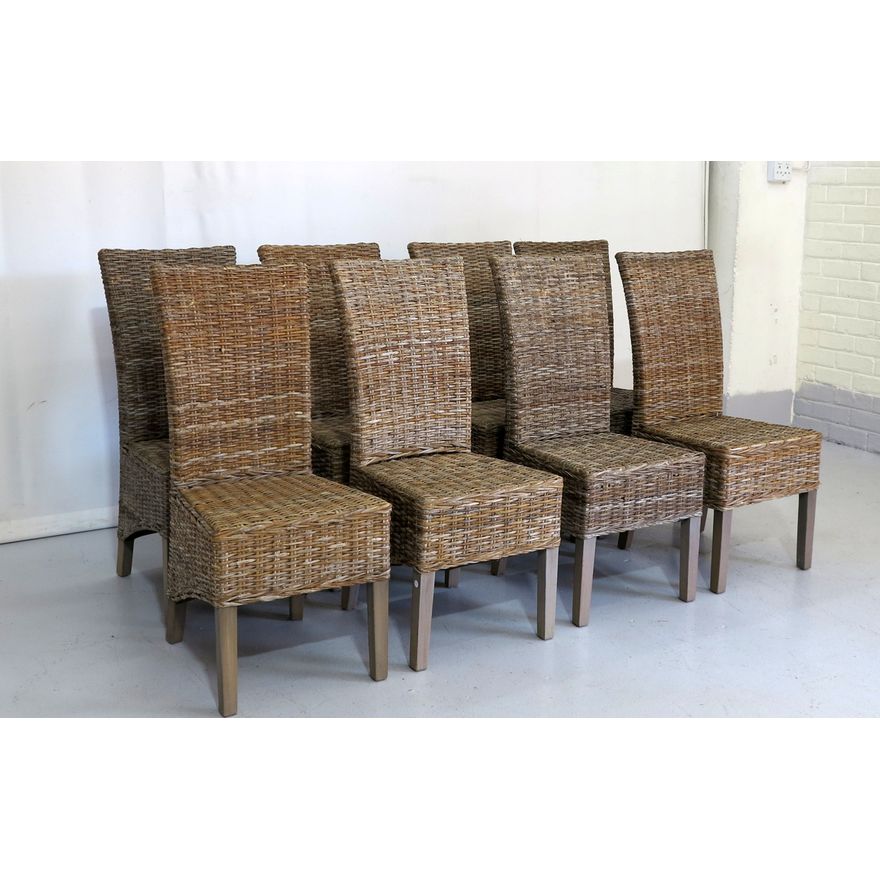 SET OF 8 WICKER DINING CHAIRS