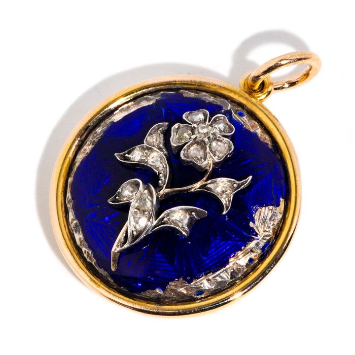 Antique 15ct Gold & Silver Mourning Pendant with Enamel,