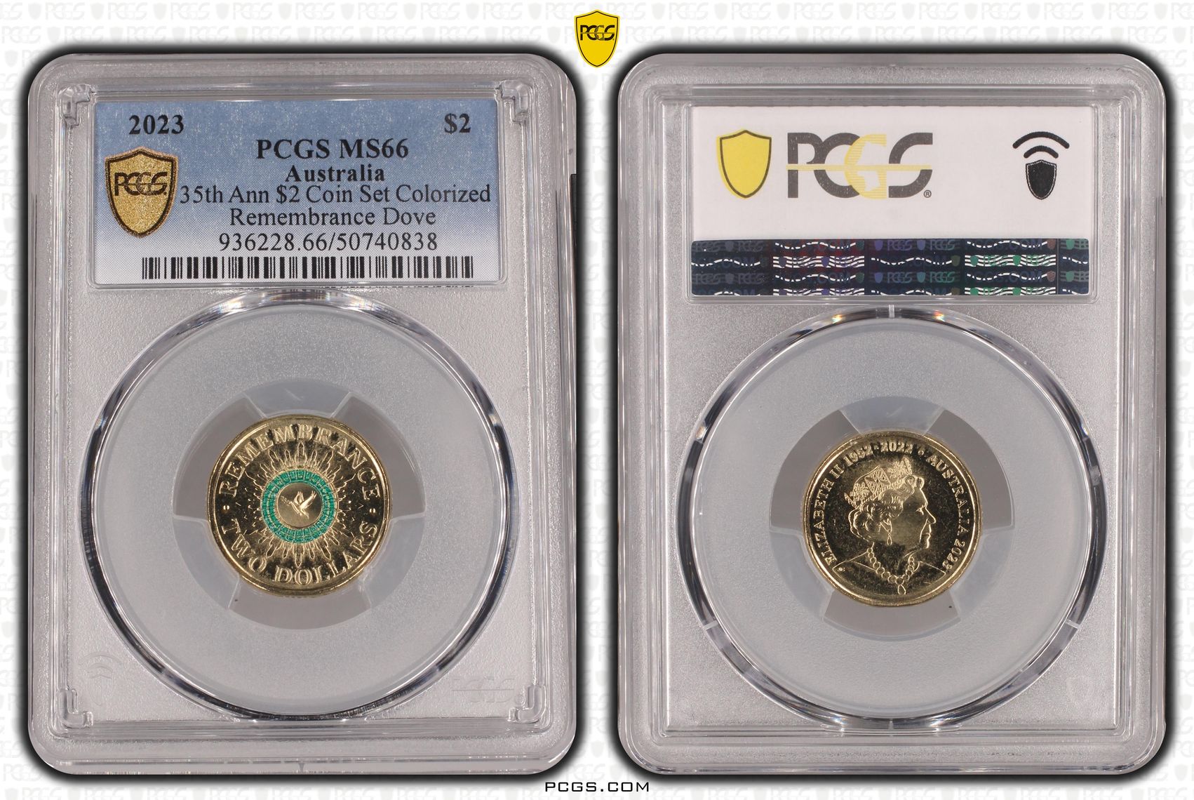 35th Ann $2 Coin Set Colorized Remembrance Dove , Two Dollar, 2023, PCGS MS66