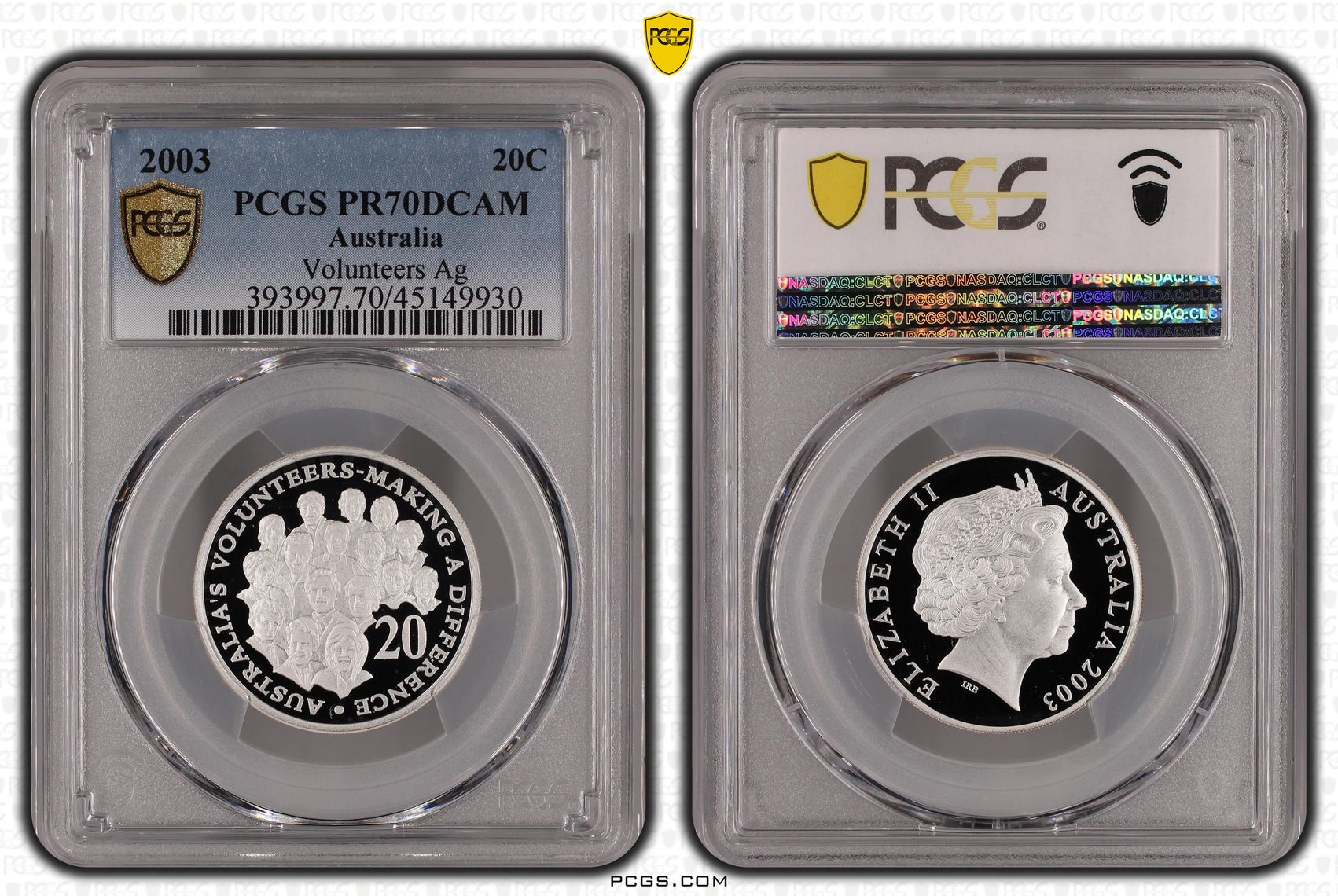 2003 Australia Twenty Cent, 20c Silver Volunteers Ag PCGS - PR70DCAM POP 12/0 -930