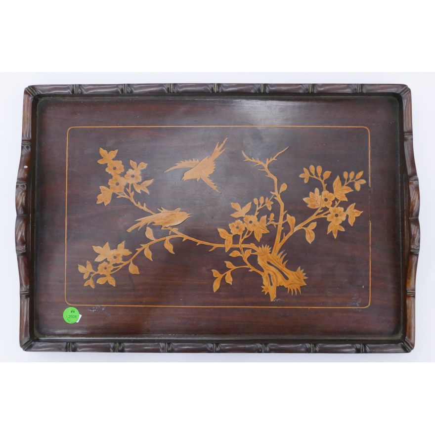 Chinese Inlaid Rosewood Handled Serving Tray 18''