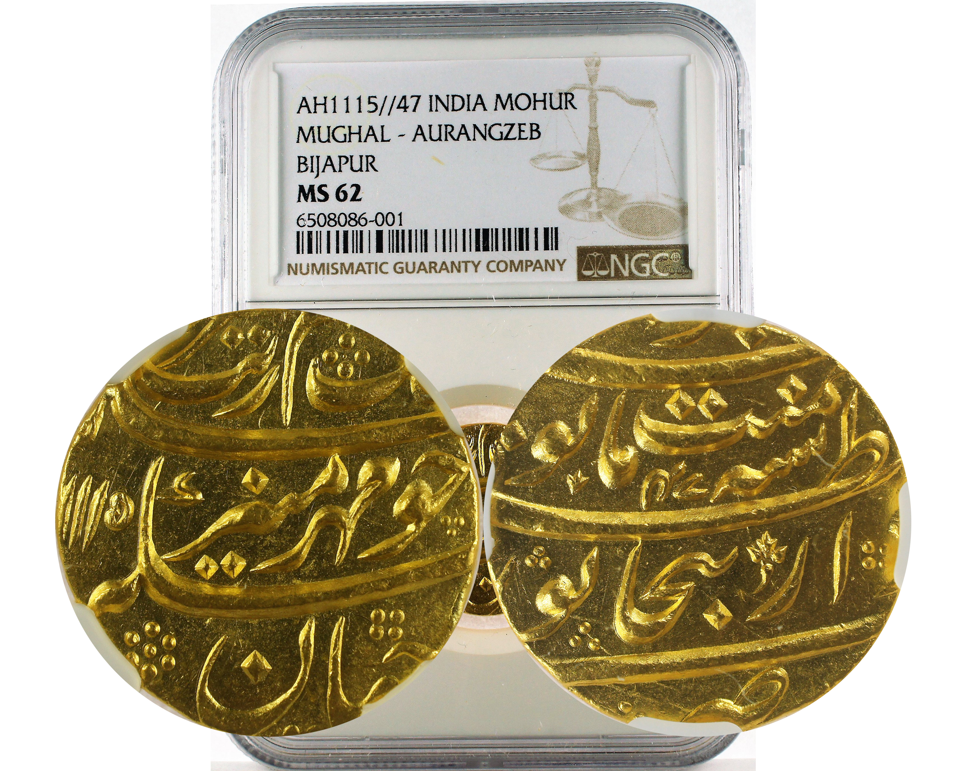 AH1115//47 INDIA MUGHAL - AURANGZEB BIJAPUR MOHUR MS 62