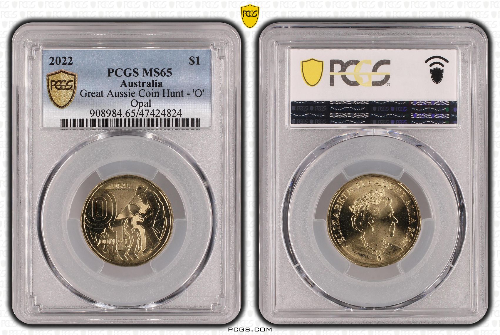 Great Aussie Coin Hunt - 'O', One Dollar, 2022, PCGS MS 65