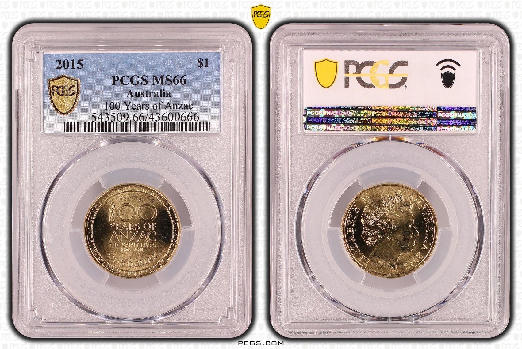 100 Years of Anzac, One Dollar, 2015, PCGS MS66