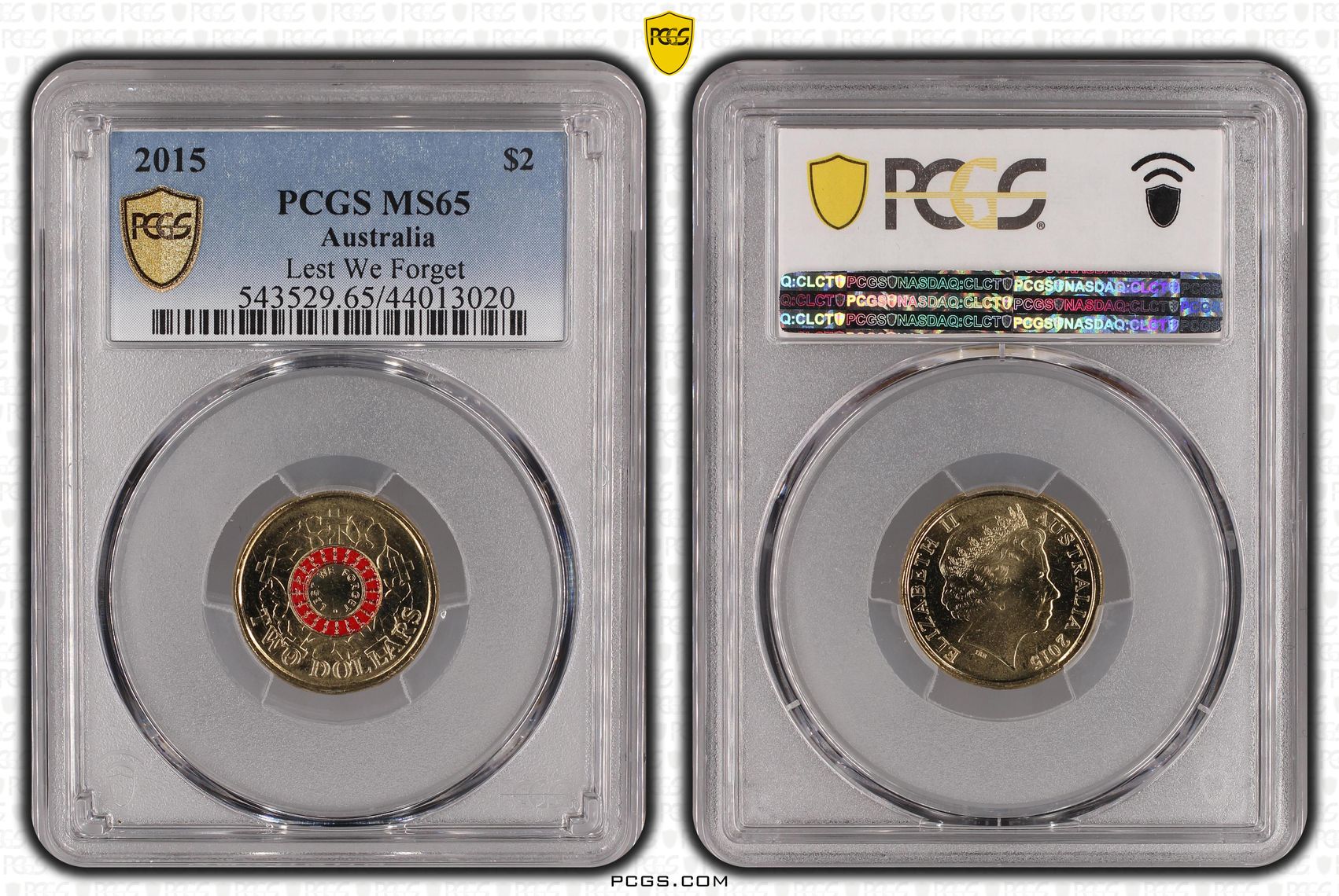 Lest We Forget Colourised, Two Dollar, 2015, PCGS MS65