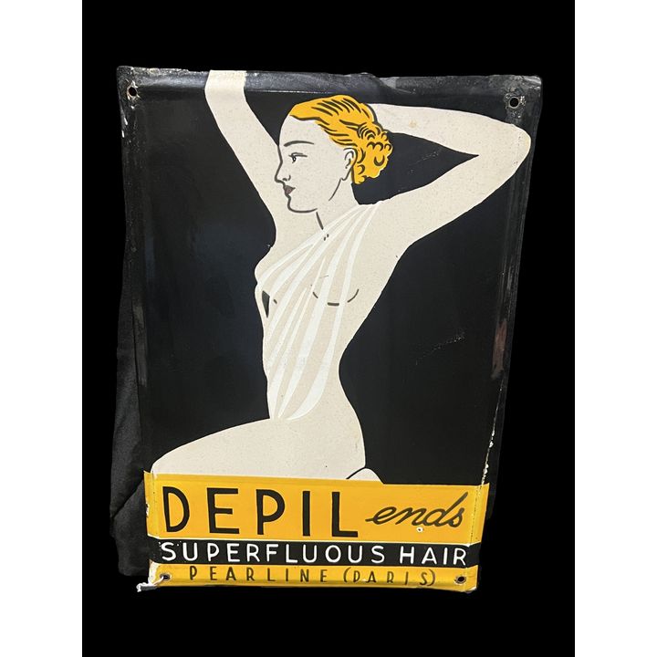 Depil Superfluous Hair Ends French Porcelain Sign (Age Unknown)