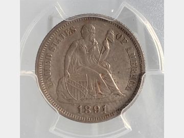 1891 USA LIBERTY SEATED 'DIME' SILVER 10 CENTS MS63
