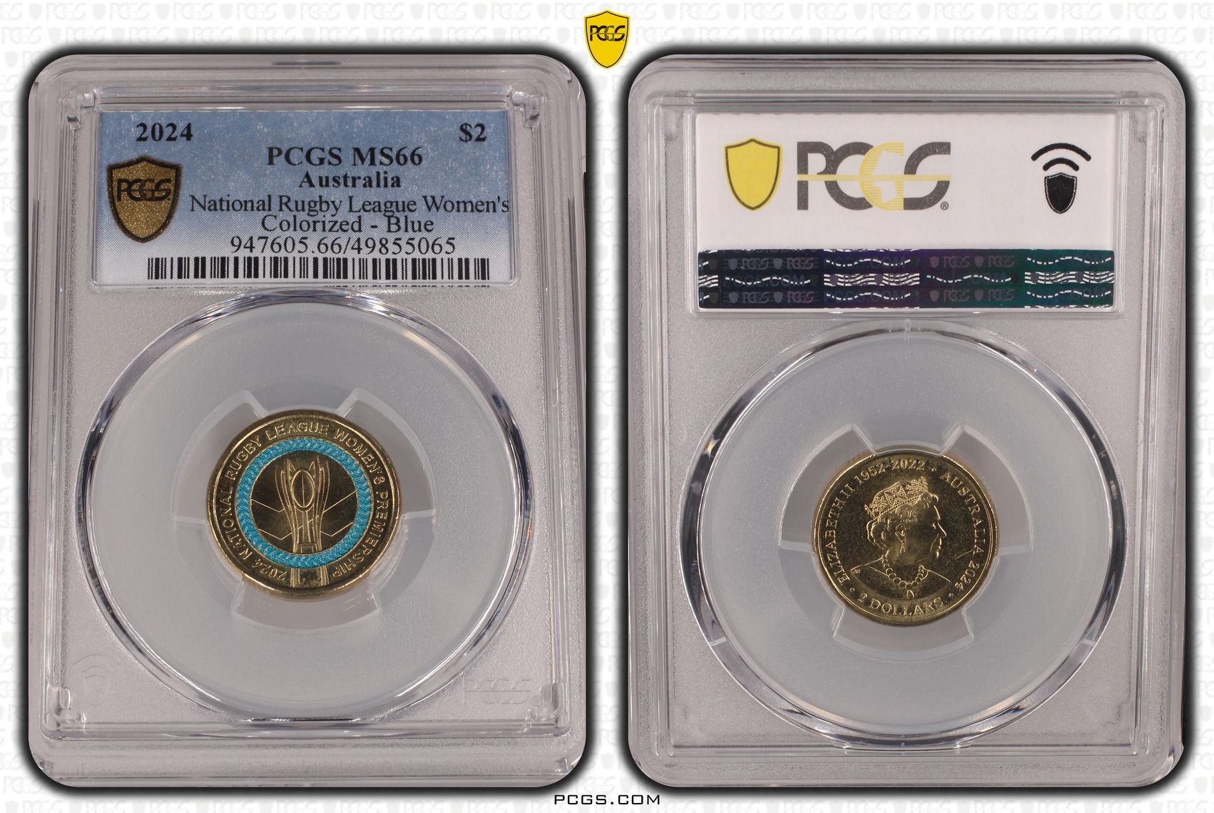 National Rugby League Women's Colorized - Blue, Two Dollar, 2024, PCGS MS66
