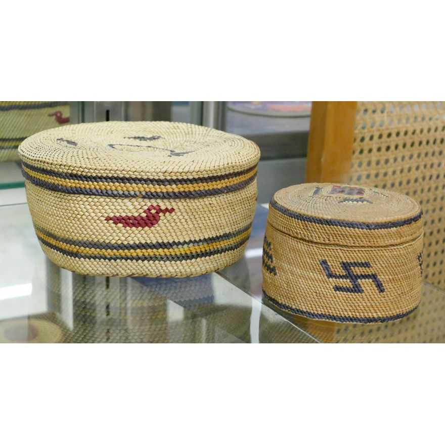 2pc Old Makah Covered Treasures Baskets 3.5'' and 6.5''